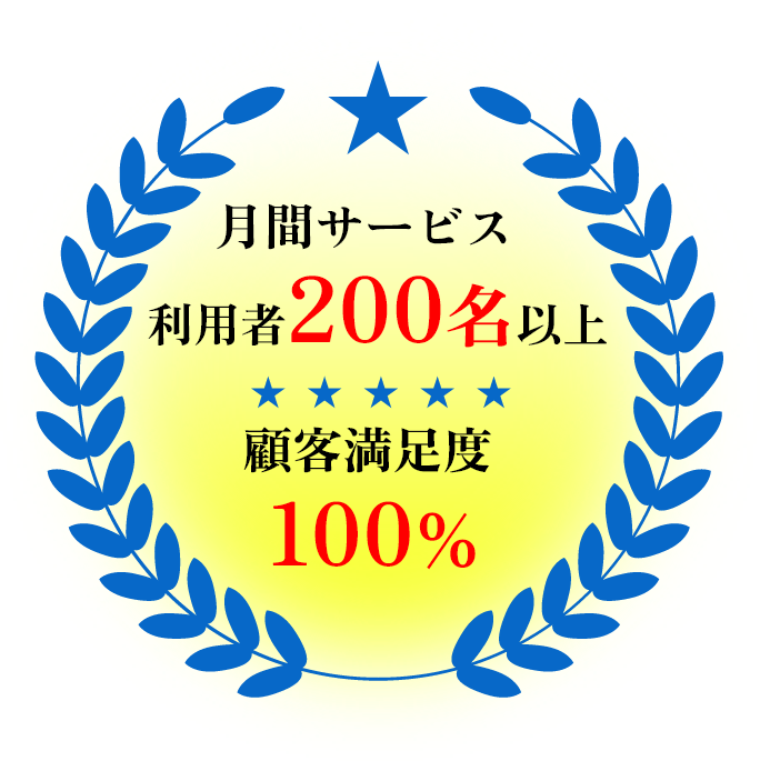 月間サービス利用者200名以上・顧客満足度100%